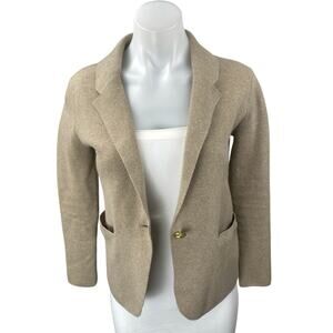 J.Crew Camille Beige Tan Shrunken Long Sleeve Sweater Blazer Coat Jacket Sz XXS
